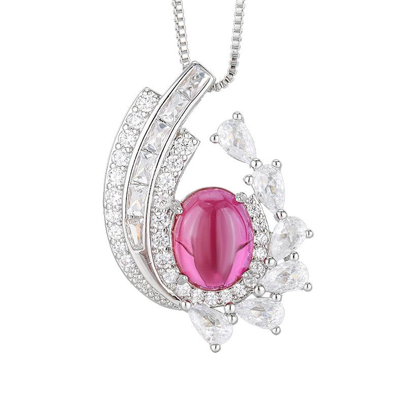 New Necklace Hanging Jewelry Simulation Red Corundum Blue Spinel Crystal European and American Style High-end Light Luxury Fashion Women's Necklace