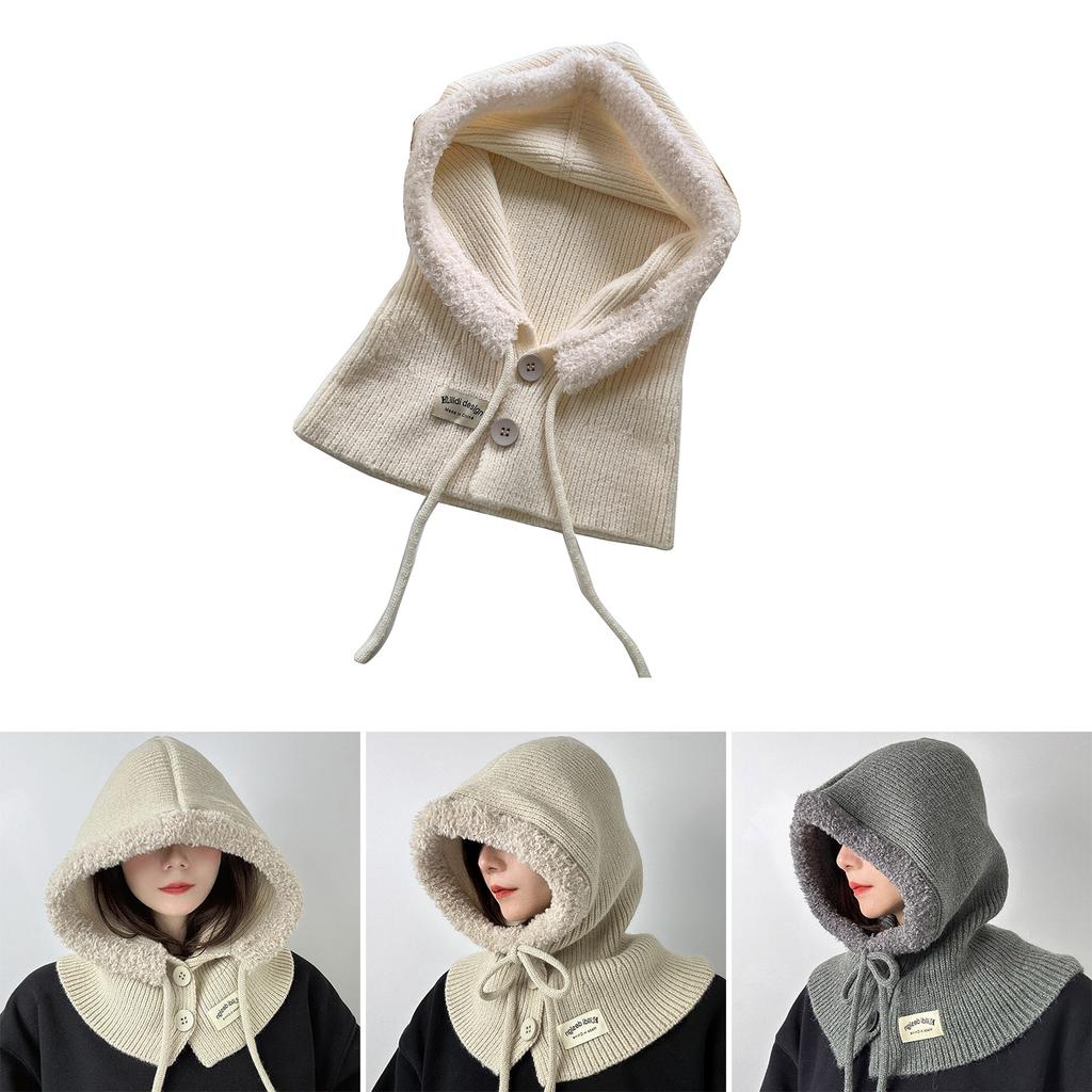 Soft Warm Balaclava Cap Crochet Hooded Scarf Hat for Skiing Hiking Universal Lady Windproof Shawl Hat with Neck Covers