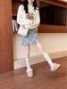 Women's Blue Plaid Woolen A-Line Skirt - Hip-Hugging Petite Style for Autumn/Winter 2025