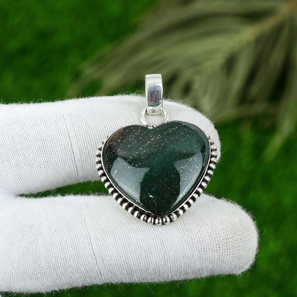 Gift For Her 925 Sterling Silver Natural Green Aventurine Gemstone Pendant