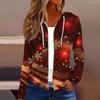 Women's Fashion Christmas Print Casual Zip-Up Long-Sleeved Hooded Jacket