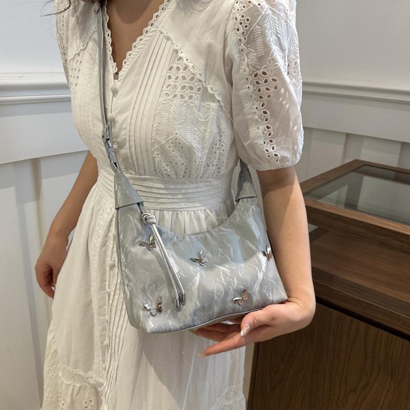 Trendy Butterfly Shoulder Bag Lightweight Soft Hobo Adjustable Strap Daily Travel Shopping Crossbody Purse for Women