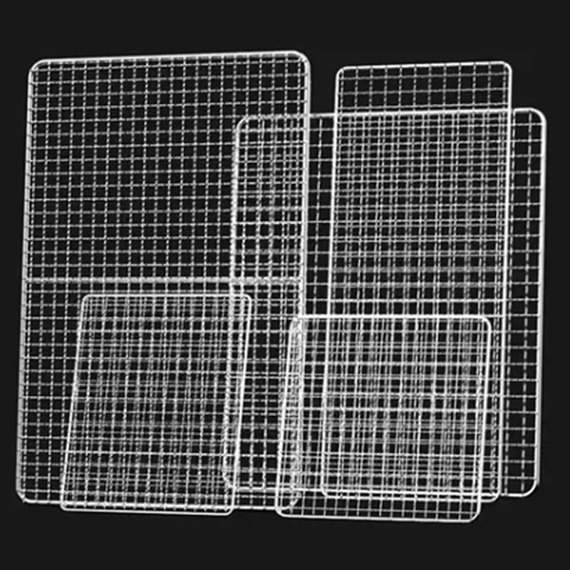 304 Stainless Steel Rectangle Square Bbq Net Mesh Grill Nonstick Baking Mat Outdoor Camping Barbecue Grilling Part Grates