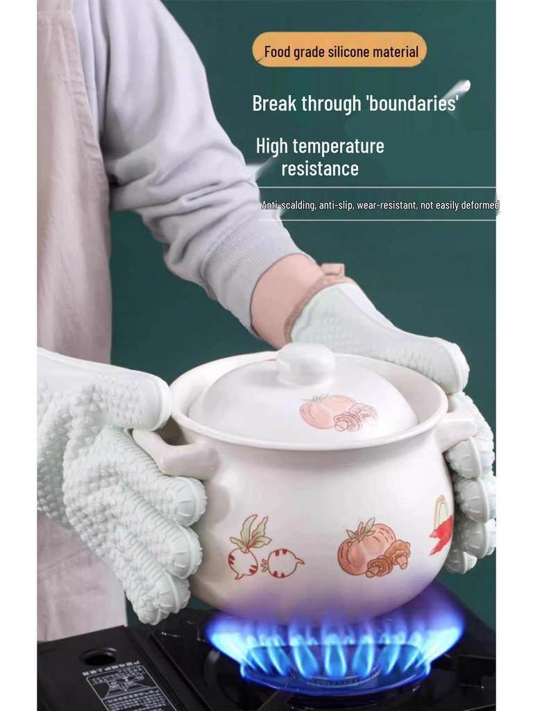 High-Temperature Resistant Silicone Oven Gloves - Non-Slip, Anti-Scald for Baking and Steaming