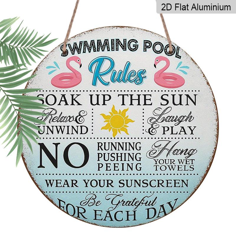 2D Flat, 1pc 7.87x7.87 Inch Round French Aluminum Sign, Vintage Decorative Plaque for  Pool Rules ,  Pool Reminder  Decorative Sign, Suitable for 1pc