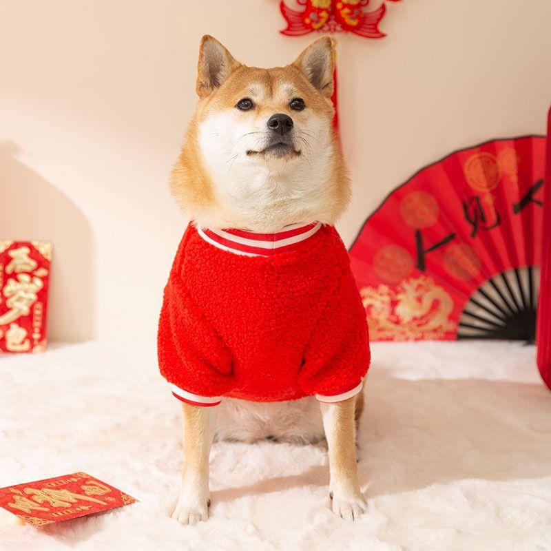 Chinese New Year Wool Grain Dog New Year's Greeting Two-legged Clothes Corgi Shiba Inu Cute New Year's Fortune Festive Fleece Pet Clothes
