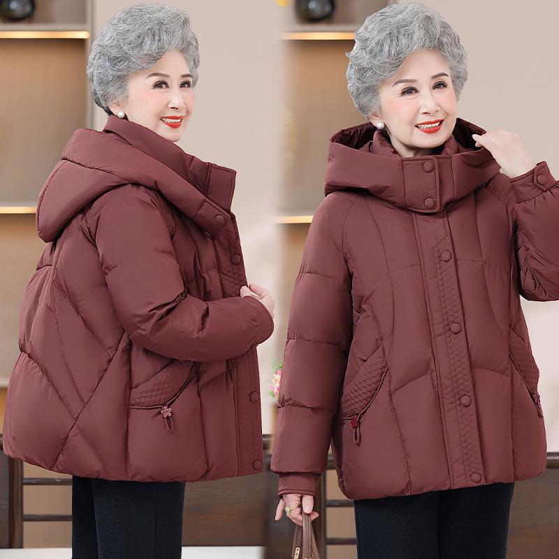 

Stylish Warm Down Jacket for Middle-Aged Women - Hooded White Duck Coat for Winter 2025 XL (85-105 lbs) кирпич красный