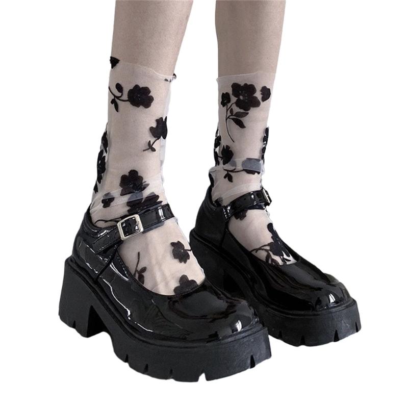Women Ruffle Frilly Socks Casual Sheer Mesh Lace Socks Summer Thin Crew Socks See Through Ankle Socks Loose Socks Gifts One Size белый