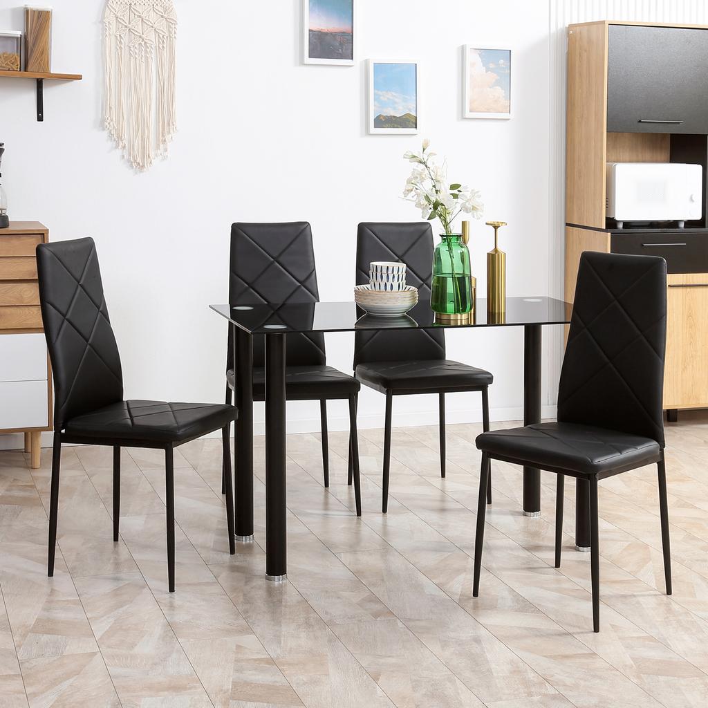 Modern Dining Table Set for 4, Space-Saving 5 Pieces Kitchen Table Set with Rectangle Table and Steel Frame, Black