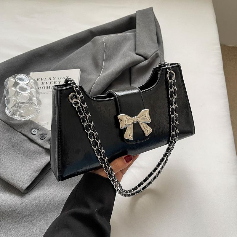Underarm Bag for Women  New Luxury Texture Bow Square Bags Temperament Versatile Chain One Shoulder Bag Korean Popular