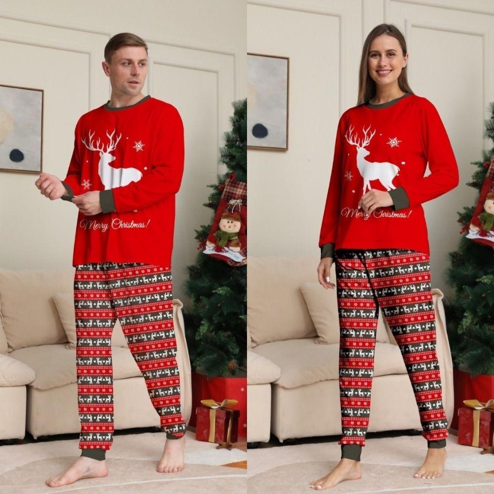 New Christmas Family Matching Outfits Cartoon Printed Parent-child Adult Kids Loungewear Deer Loose Christmas Pyjamas Set Winter