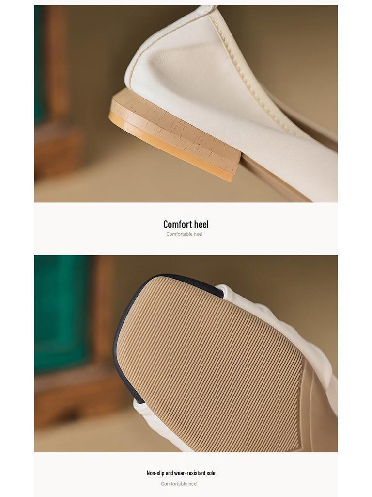 Women's Low-Heeled Flat Shoes - Chunky Heel Bean Shoes in a Chic, Fragrant Style