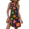 Ladies' Fashionable Floral Patchwork Printed V-neck Button-down Pocket Vest Dress, Beach Vacation Summer Dress