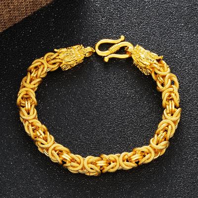 Šperky z pískového zlata Domineering Retro látkový vzor Náramek s dračí hlavou pro muže Mosazné šperky z 24k zlata