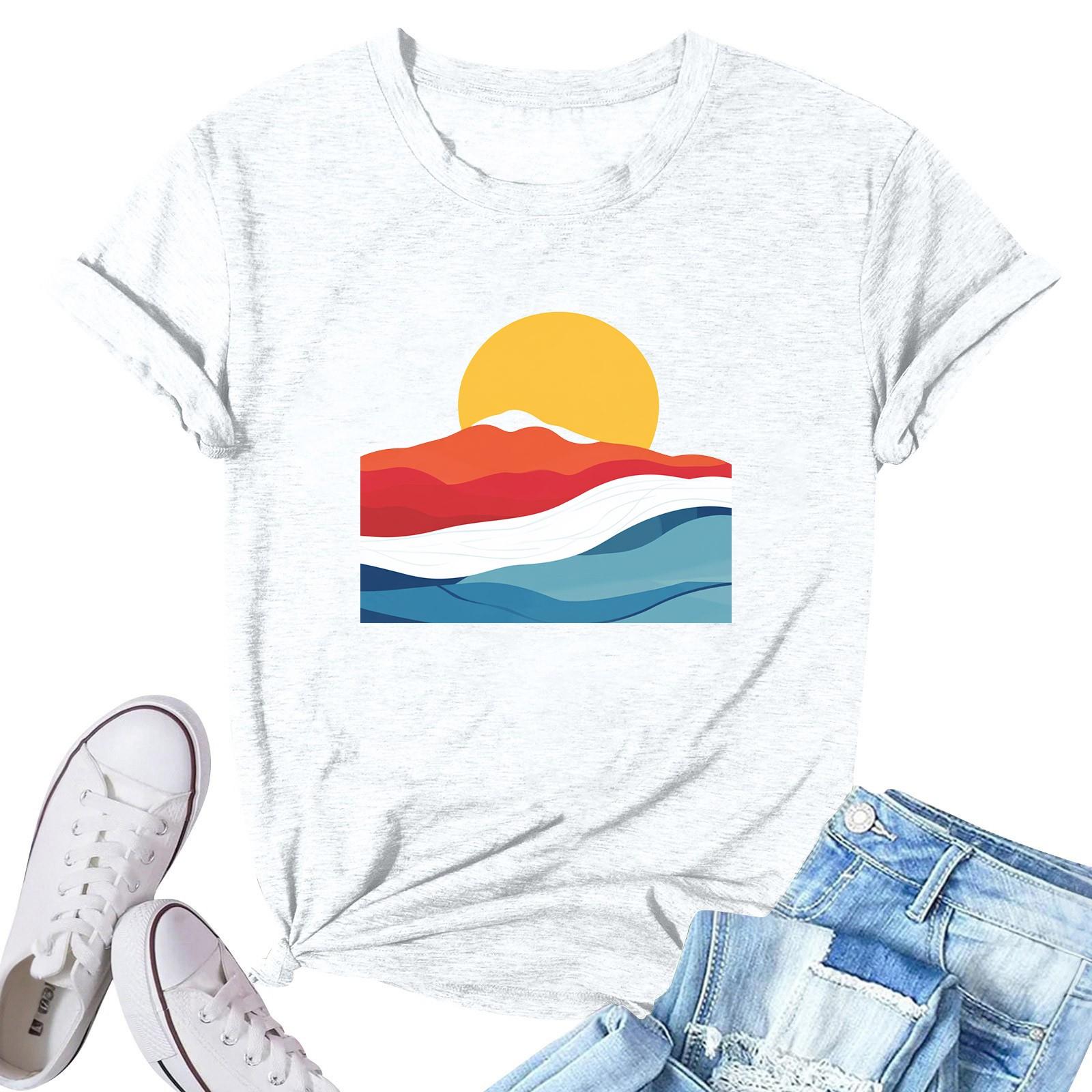 

Жіноча модна повсякденна плісирована кругла футболка з короткими рукавами з принтом XL білий