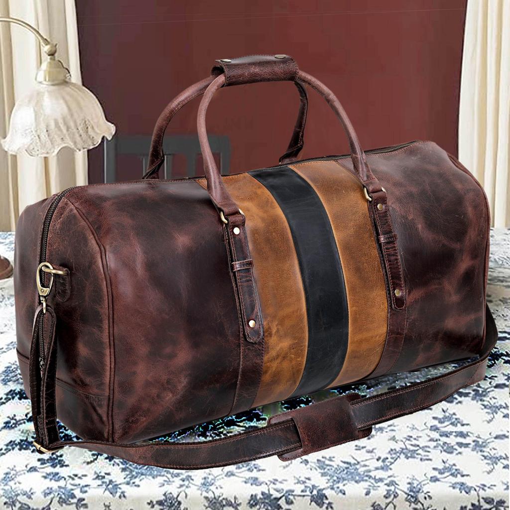 Personalized Leather Weekender Bag: Handmade Top Grain Travel Duffel
