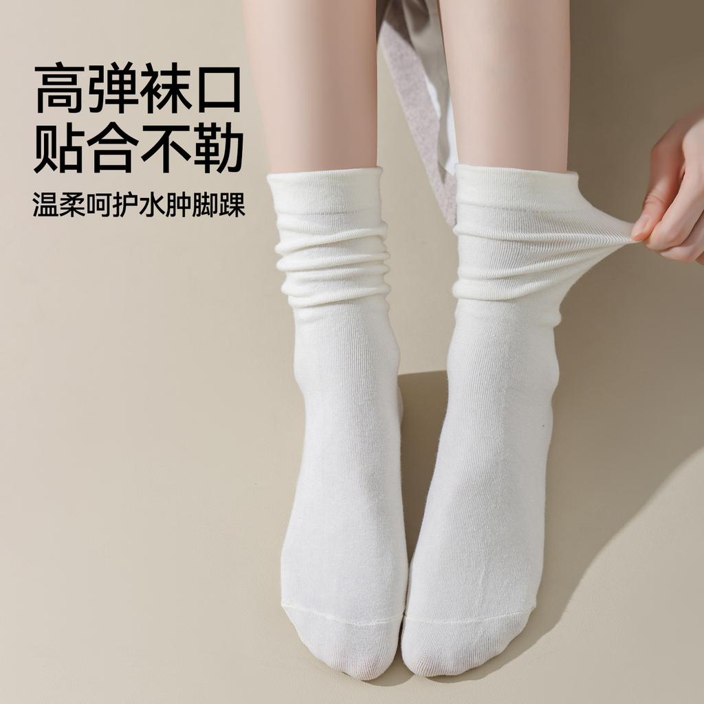 Customized Socks for Women, Summer Sweat-absorbing Pile Socks, Loose Cotton Socks, Crocs, White Boneless Postpartum Socks with Small Leather Shoes
