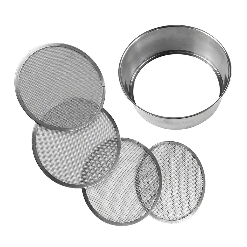 Stainless Steel Soil Sifter Set for Gardening 8 Inch Diameter with 4 Interchangeable Mesh Sizes 0.7/1/3/5mm