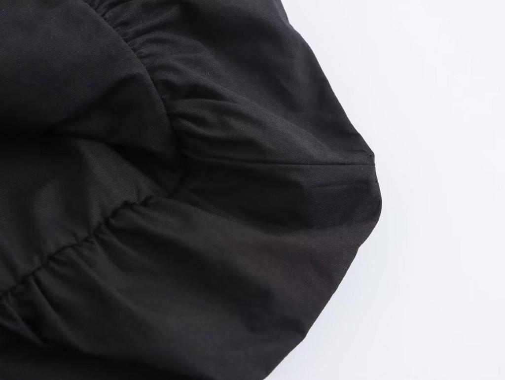 Autumn 2024 Women's European & American Style Poplin Short Sleeve Stand Collar Dress