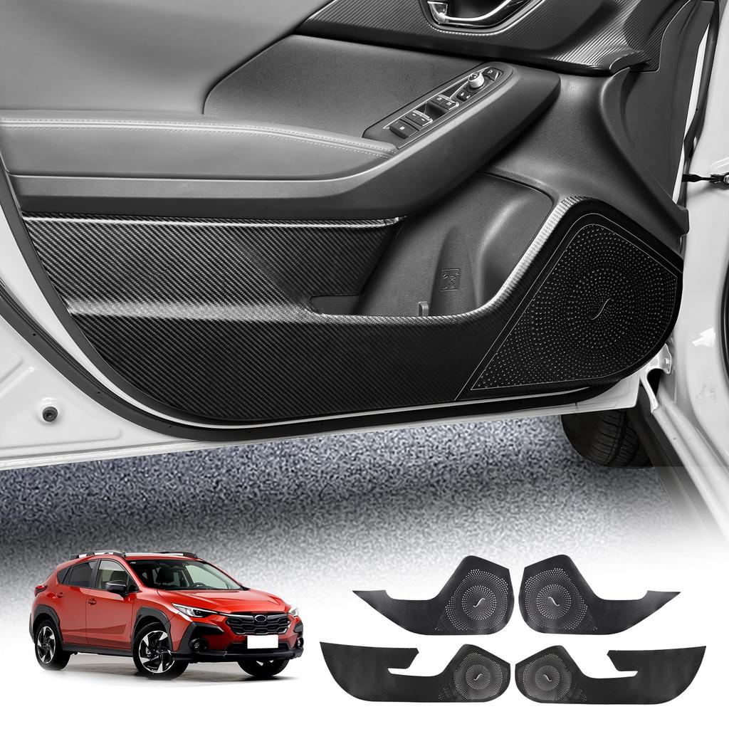 KUNGKIC Door Kick Guards for Subaru 3rd Generation Crosstrek GU Door Scratch and Stain Custom Interior Interior Carbon Fiber Look (2022, 2023, 2024,
