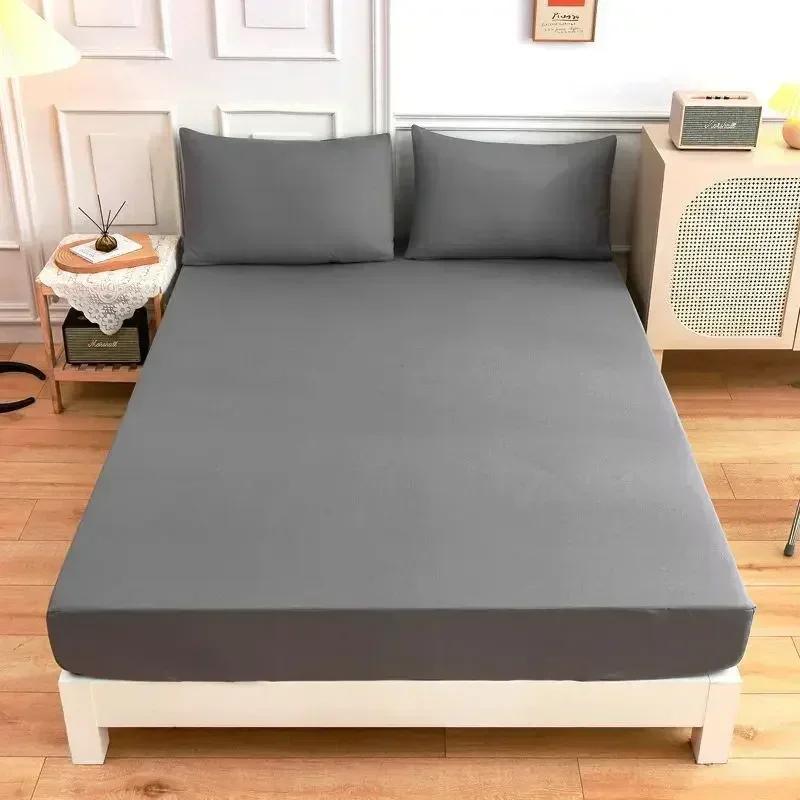 

Solid Color Soft Polyester Fitted Sheet Elastic Mattress Cover Single Double Bed Set 120/150/160/180/200/220cm/Bed Fitted Sheet 90x200x30cm темно-сірий