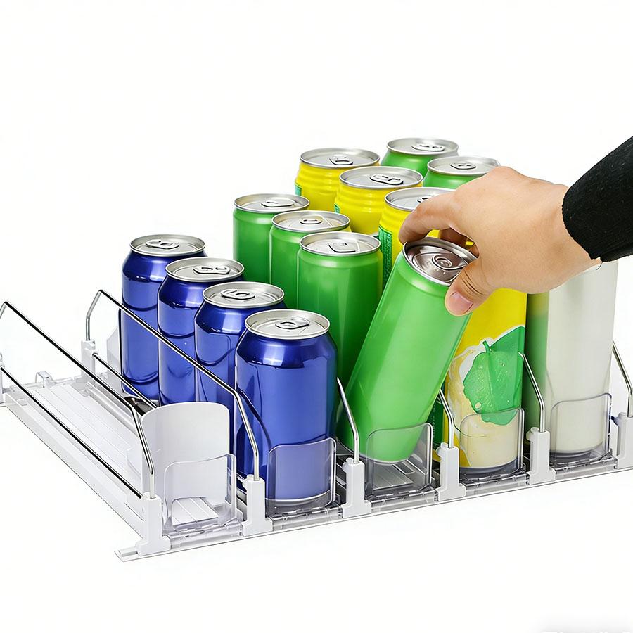 Upgraded Double Spring Fridge Drink Pusher, Auto-Advance Soda Can Organizer, Smooth Glide Beverage Dispenser for Refrigerator