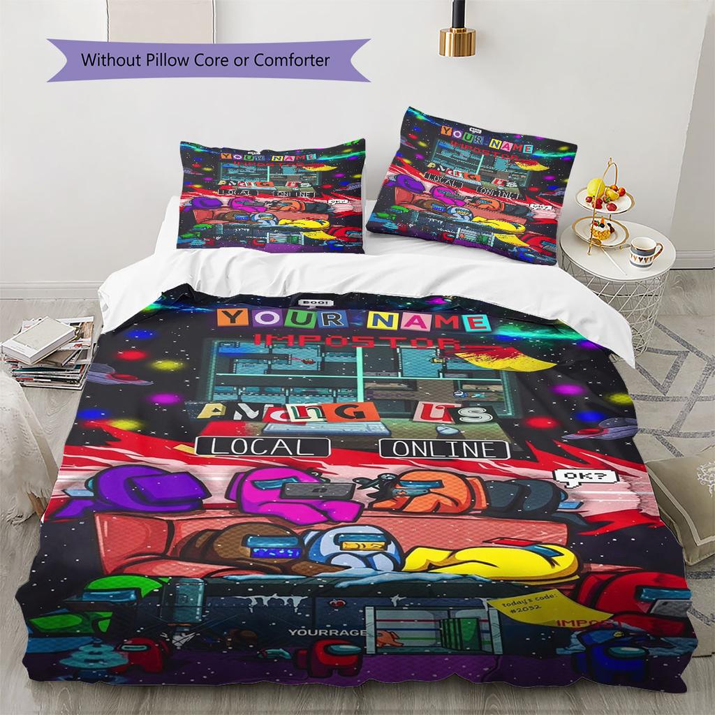 Among Us Custom Name Pattern Bedding,Quilt Set Quilt Cover Pillowcase Home Birthday Gift(1 * Duvet Cover + 2 * Pillowcase, Without Core)