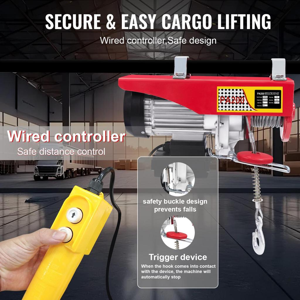 440LBS-2200LBS  Electric Hoist Winch Household Portable Power Winch Crane with Wireless/Wired Control Electric Crane