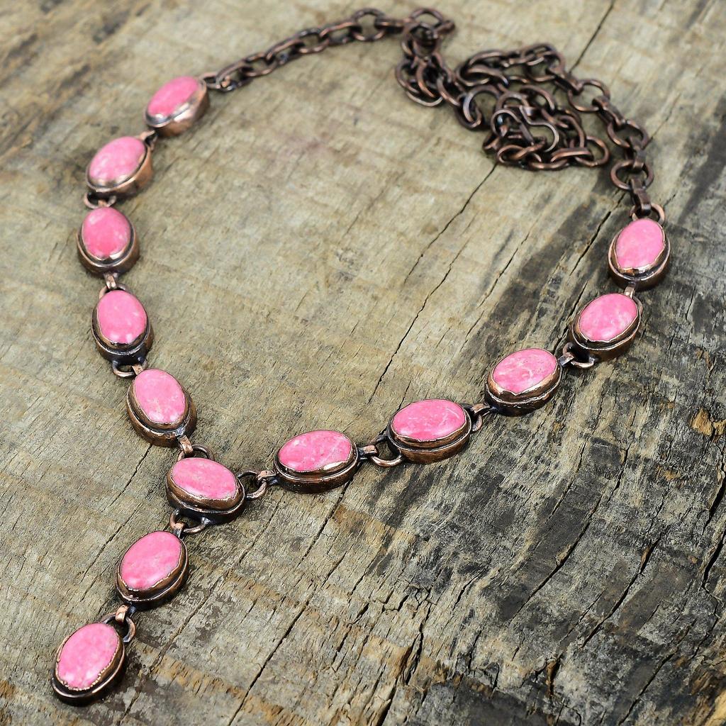 Thulite necklace electroformed copper jewelry gemstone necklace adjustable chain necklace electroformed necklace handmade necklace for gifts