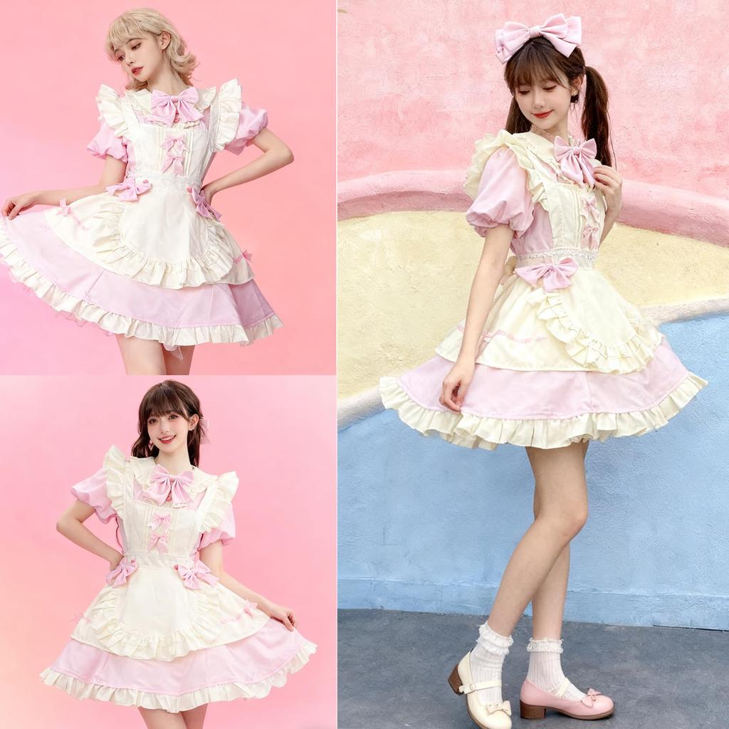 AOTYP Maid Lolita Cute Maid Outfit Available in 4 Light and Includes Short Sleeves and a This Neat and Cute Costume Set is Perfect for Amusement and