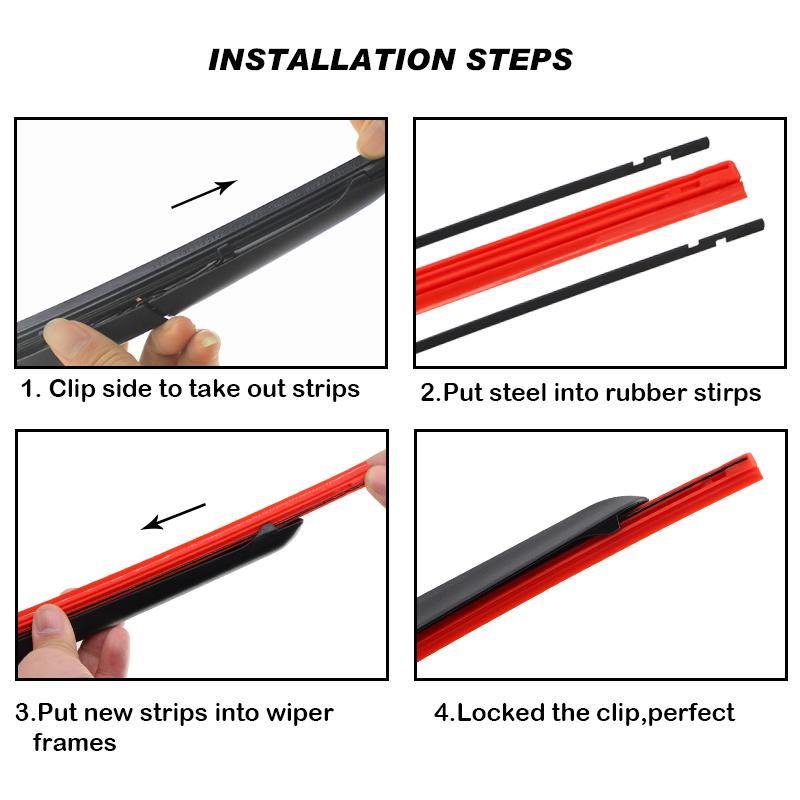 KAWOO 1PCS Car Silica Gel Silicon Refill Strip 8mm for Hybrid Type Wiper Blade 14"16"17"18"19"20"21"22"24"26"28"