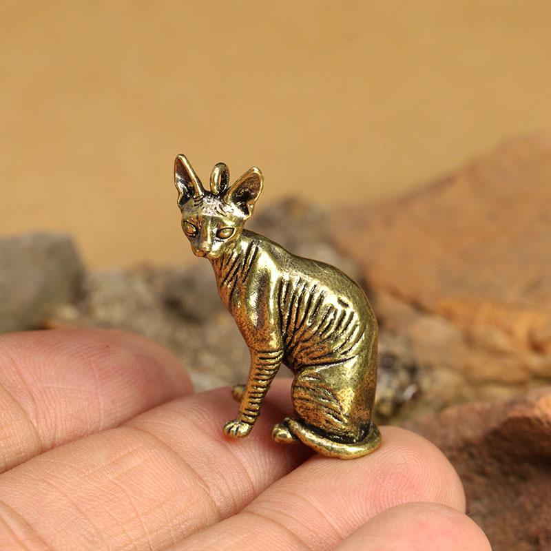 Solid Brass Hairless Cat Small Statue Desktop Ornaments Vintage Animal Figurines Model Lucky Home Decorations Crafts Accessories