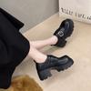 Loafers Women's 2025 Spring New Thick Heel Thick Sole Heightening Small Black Big Head Comfortable Versatile Casual Shoes
