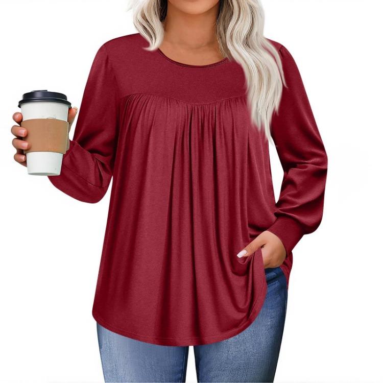 Womens Loose 5X Long Sleeve Round Neck Casual Flowy Tunic Blouse Tops