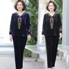 2pcs Pants Suits Spring Autumn Women's Gold Velvet Plus Size Blouse High-waist Velvet Harem Pants Two-piece Set