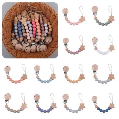 Star Pacifier Holder Clips Wood Baby Teether Toys Straps Colorful Baby Pacifier Chain  Baby
