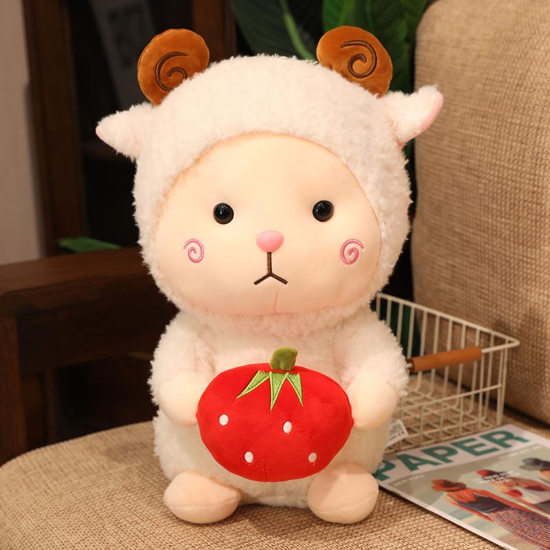 Nice 1pc 25cm-50cm Kawaii Sheep Plush Toys Cute Hairy Lamb with Strawberry Plushie Dolls Stuffed for Children Kids Decor Gifts
