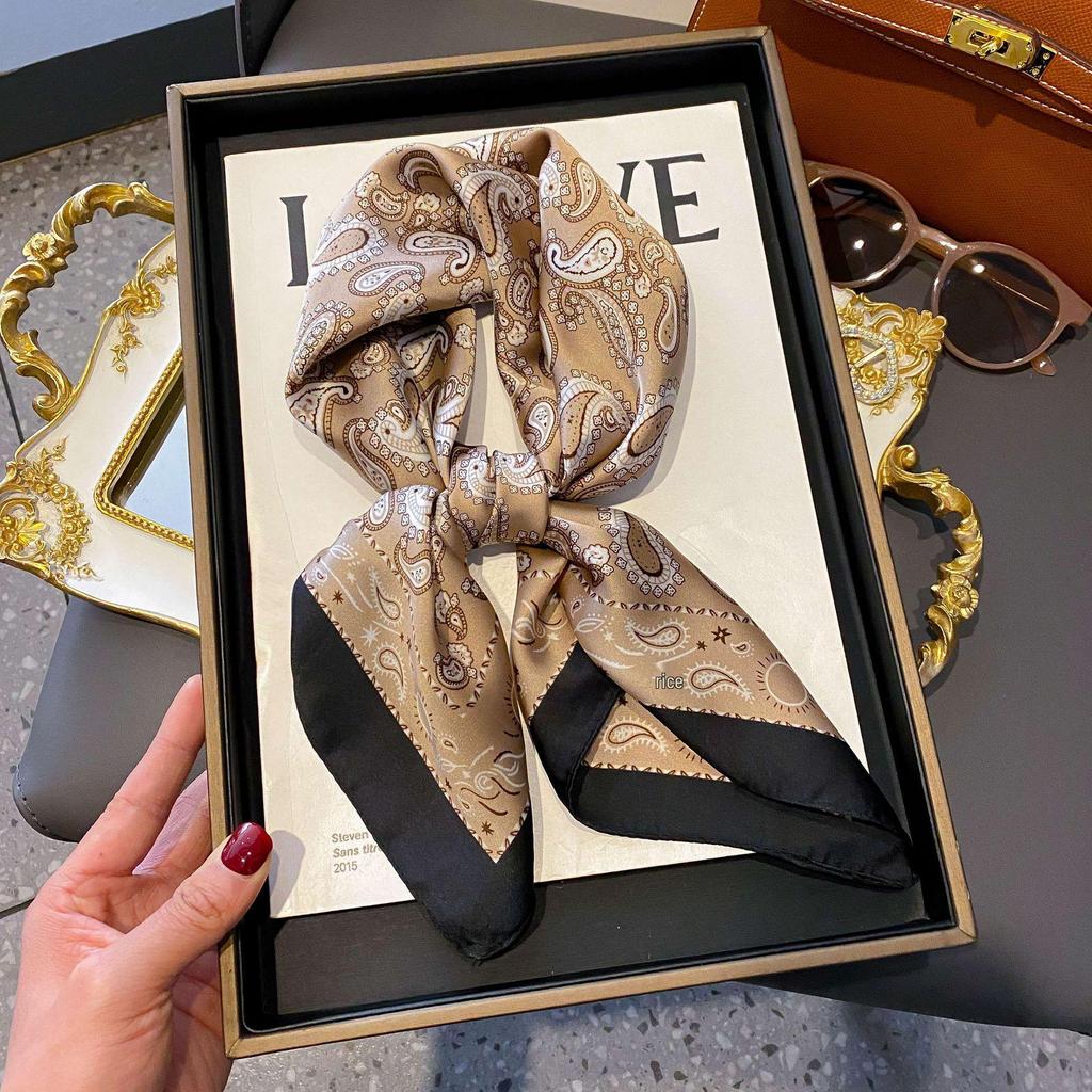 Women's French Retro Cashew Silk Scarf - Versatile Square Scarf & Ribbon Headscarf