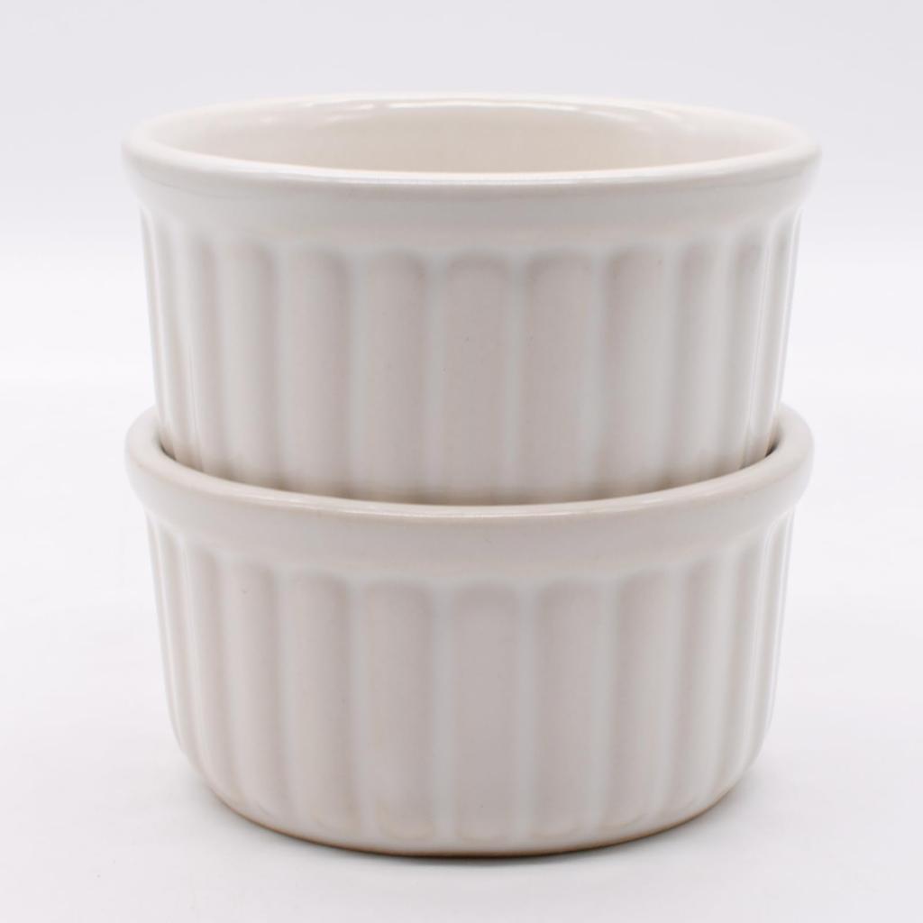 Banko Ware Oven-Safe Soufflé Cocotte (Small) Plates, Set of 2, White Vertical Stripes, Approx. 9cm Diameter, Microwave Safe, 06578-2