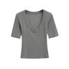Haut moulant pour femme à col en V plongeant, manches 3/4, couleur unie, basique, décontracté, sexy, t-shirt pull