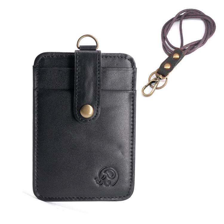 

Ретро кожаный ремешок для удостоверения личности держатель для карты шейный ремень из натуральной коровьей кожи визитницы для сотрудников удостоверение личности автобуса визитная карточка чёрный