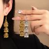 Pair Of Alloy Made Bohemian Style Dangling Earrings With Three Layer Hollow Out Bell Tassels For Versatile Outfits And Special Event