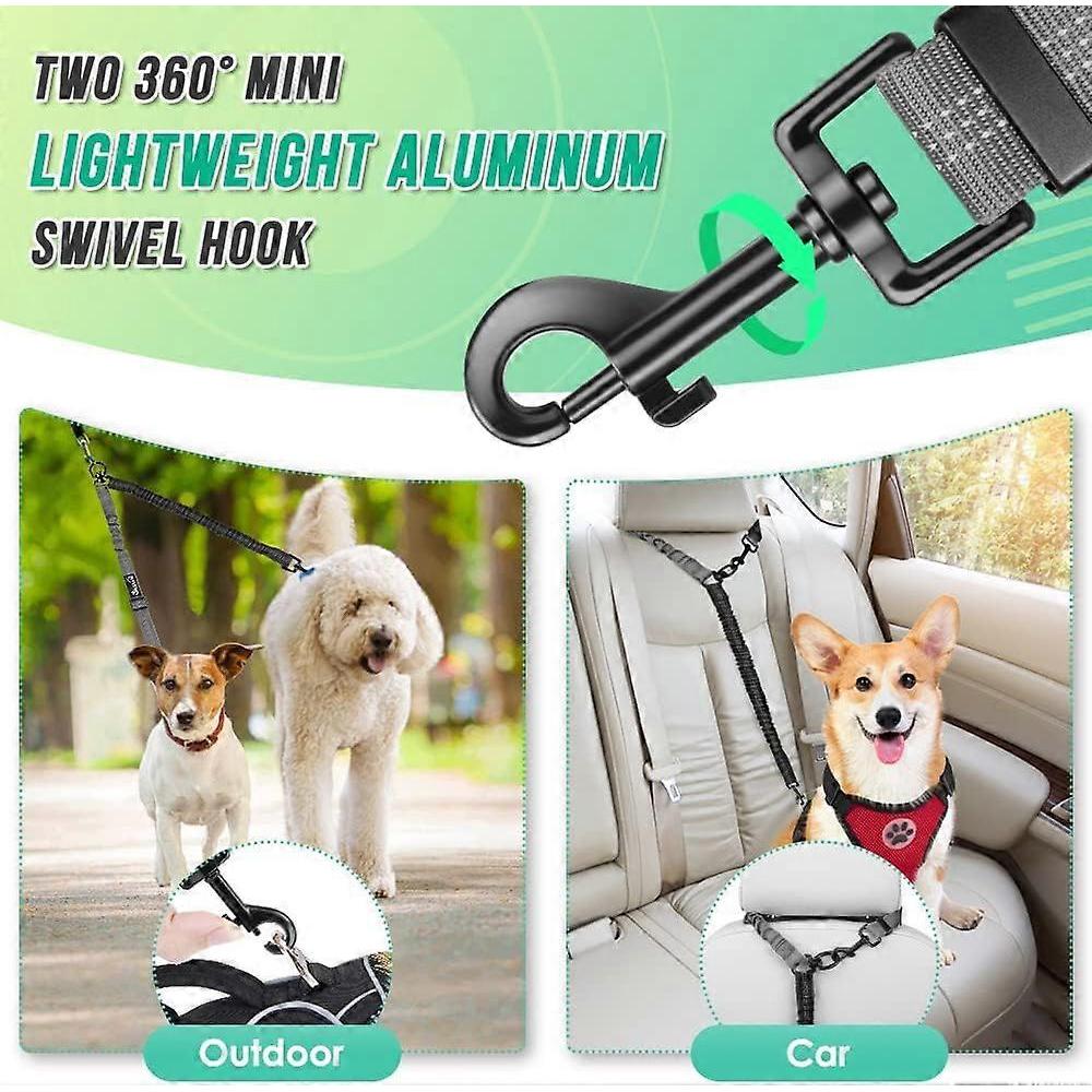 2-in-1 Doppelleine für Hunde, verbesserte Version, mit verstellbaren Riemen und stoßdämpfendem elastischem Seil, Schwarz Grau