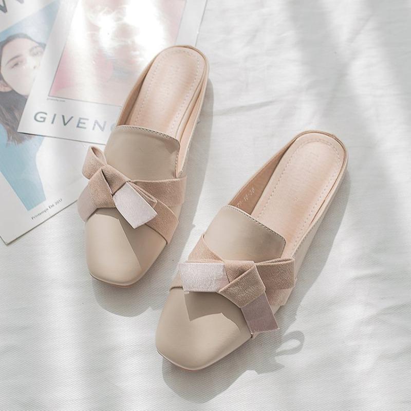 New flat-bottomed bag head one-word sandals women's versatile fashion outer wear casual bow women's slippers