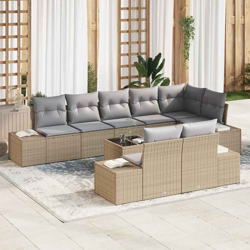9 Piece Garden Sofa Set with Cushions Beige and Gray Poly Rattan