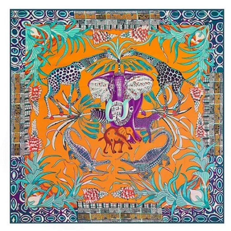 POBING Twill Silk Square Scarf Animals Print Women Scarves&Wrap Giraffe Neckerchief Spanish Foulards cachecol Large Bandana