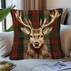 1 Stück Vintage karierter Hirsch Kissenbezug, Polyester 2D beidseitiger Druck, Feiertagsgeschenk Kissenhülle für Schlafzimmer Sofa