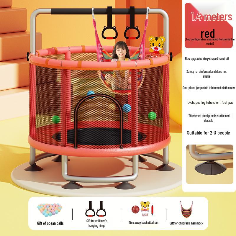 Children's Indoor Trampoline & Swing Set with Anti-Tip Safety Bar
