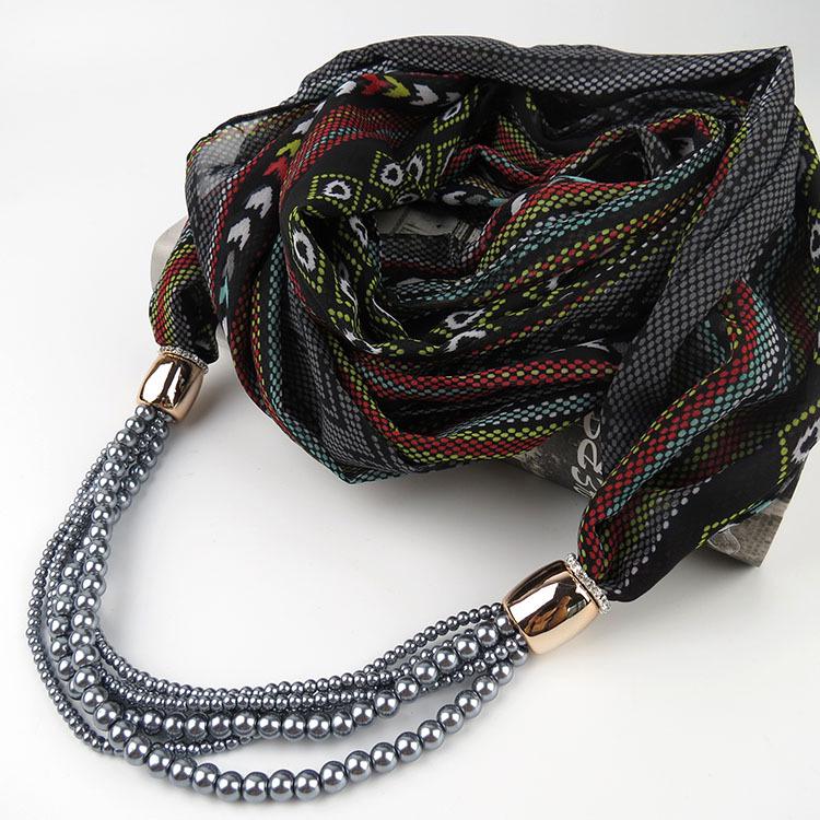 Chiffon Scarf with Pearl Tassel Decor Women's Fashion Lightweight Wrap Shawl