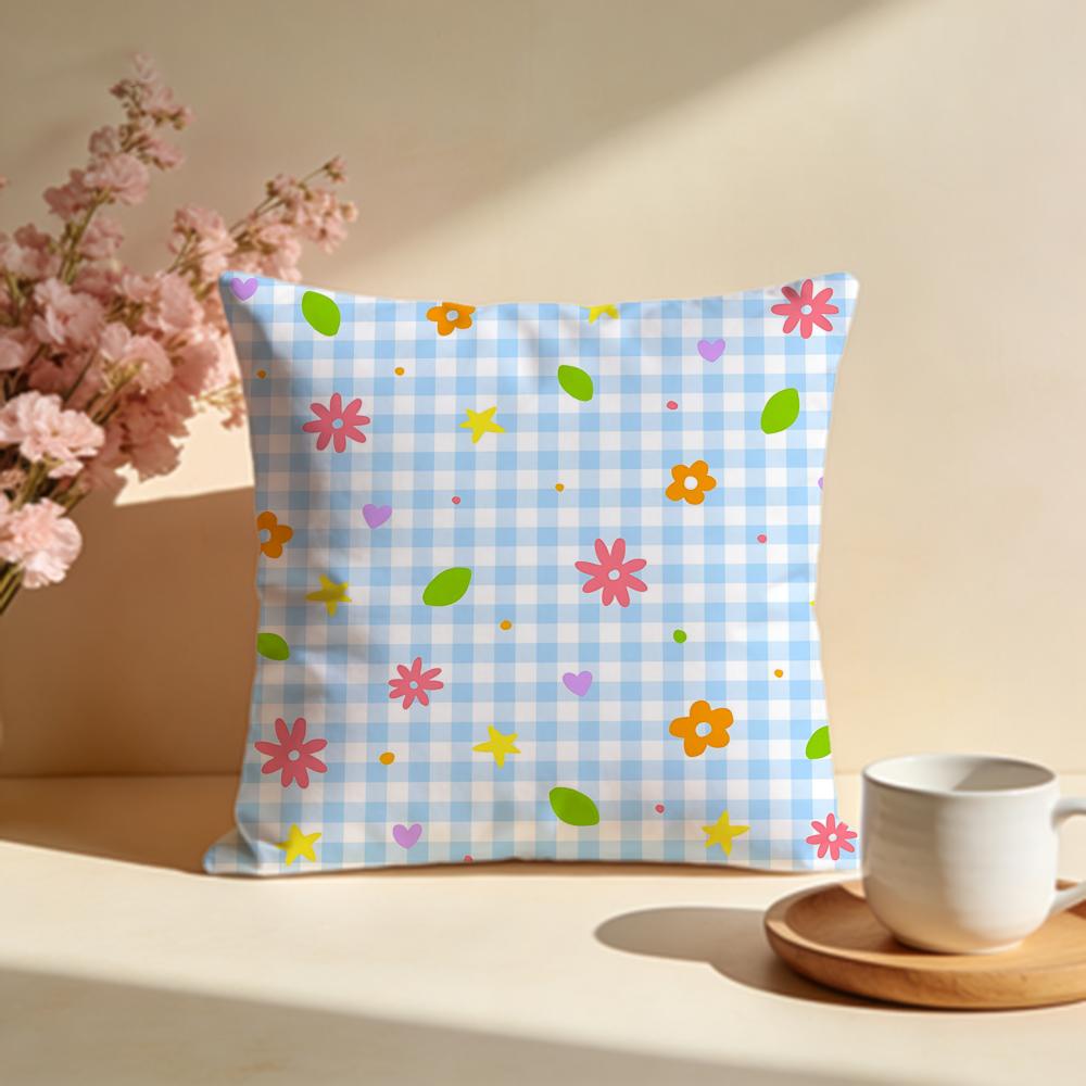 Sunny Spring Pastel Gingham Cushion Cover Soft Pillow Cases for Home Bedroom Living Room Sofa